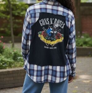 Upcycled Guns N' Roses, Theatre Tour 1991, Plaid Button Down Shirt